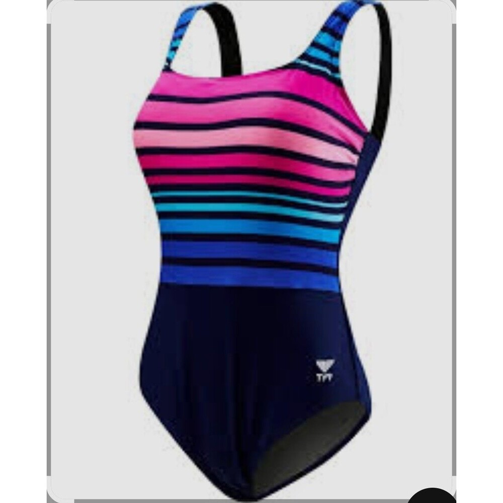 TYR Women's Ombre Straight Neck Controlfit Pink/navy 1 Piece Swimsuit Sz 14 New
